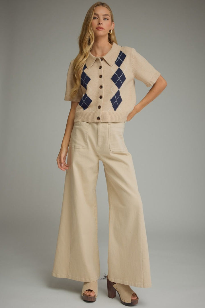 ARGYLE SHORT SLEEVE KNIT JACKET