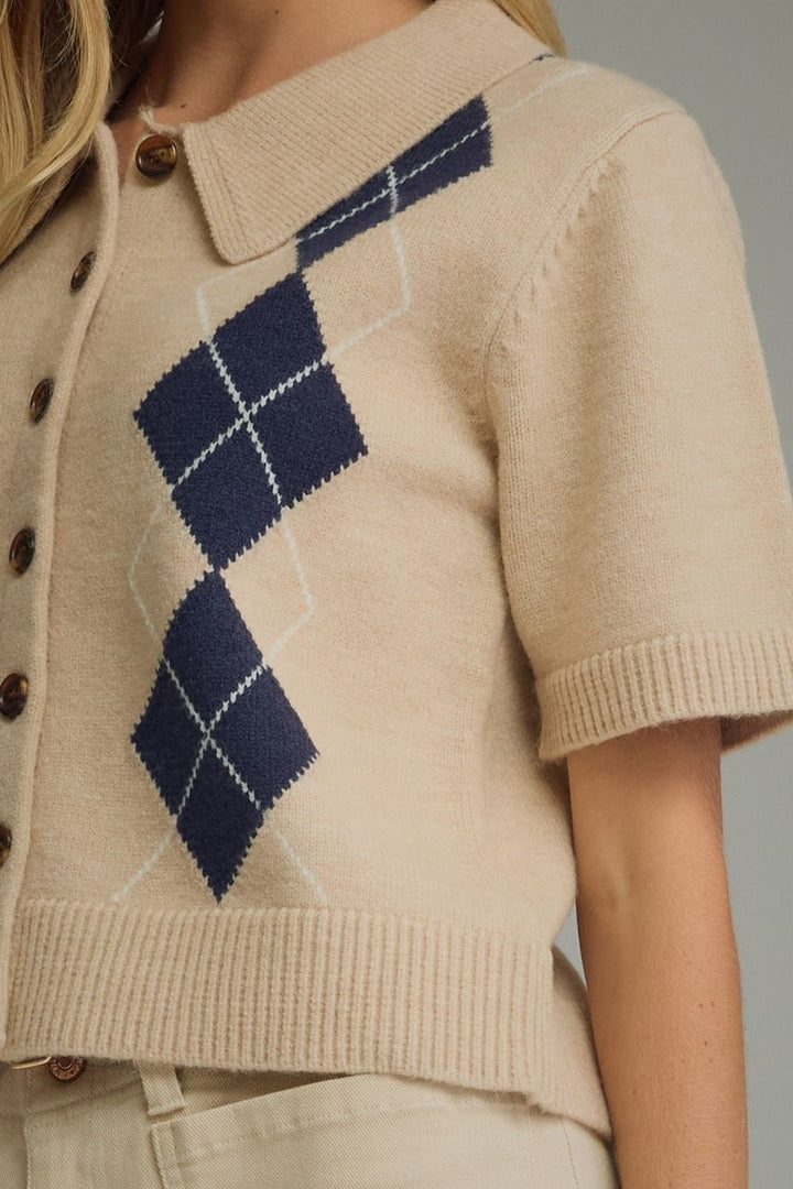ARGYLE SHORT SLEEVE KNIT JACKET