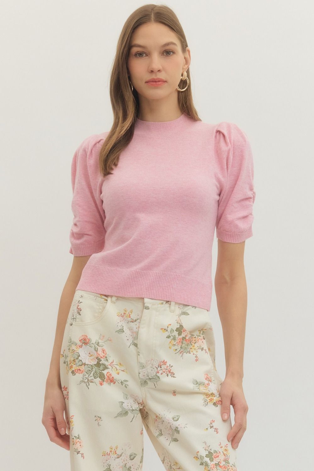 PUFF SHORT SLEEVE KNIT TOP