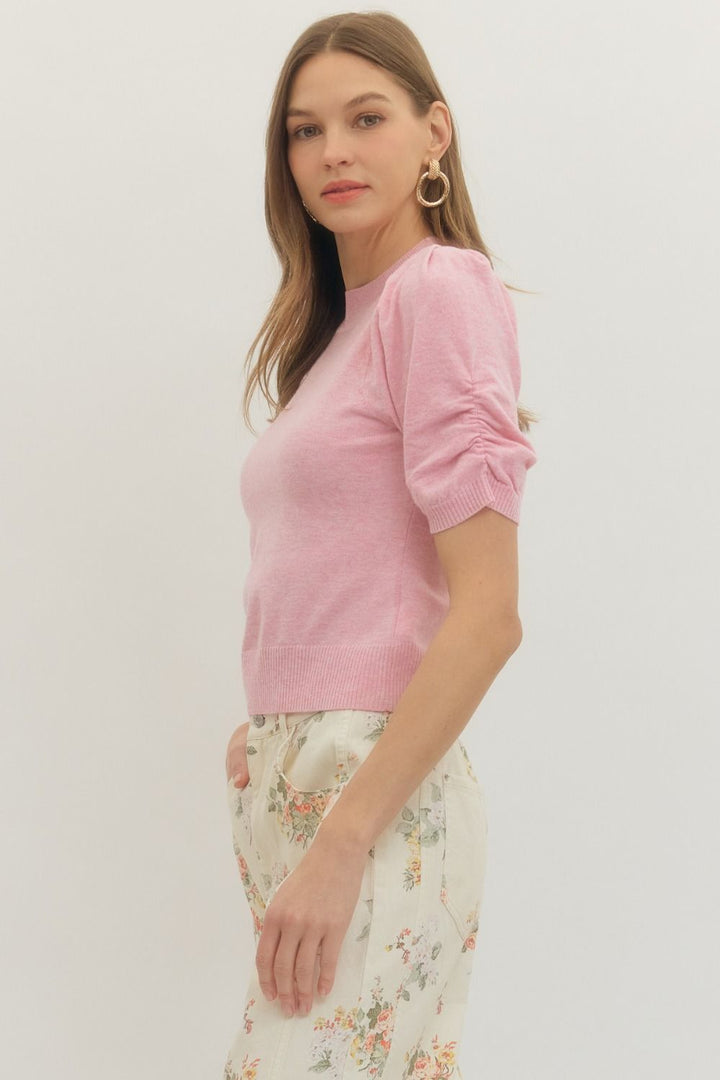 PUFF SHORT SLEEVE KNIT TOP