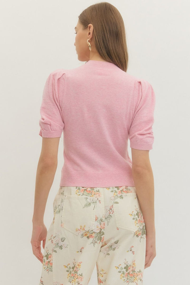 PUFF SHORT SLEEVE KNIT TOP