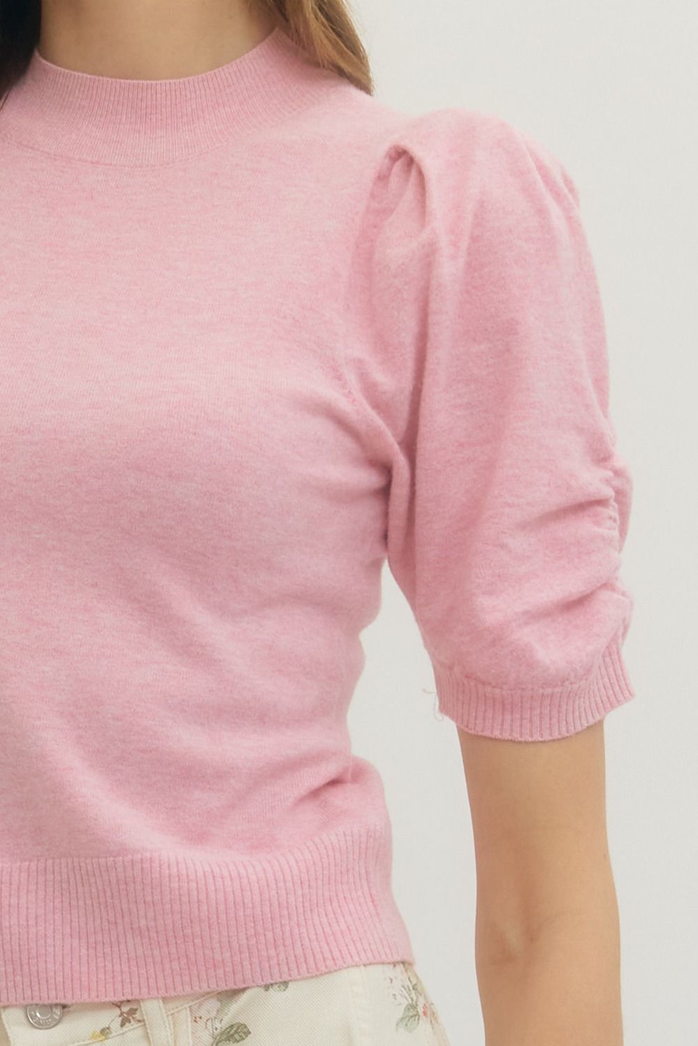 PUFF SHORT SLEEVE KNIT TOP