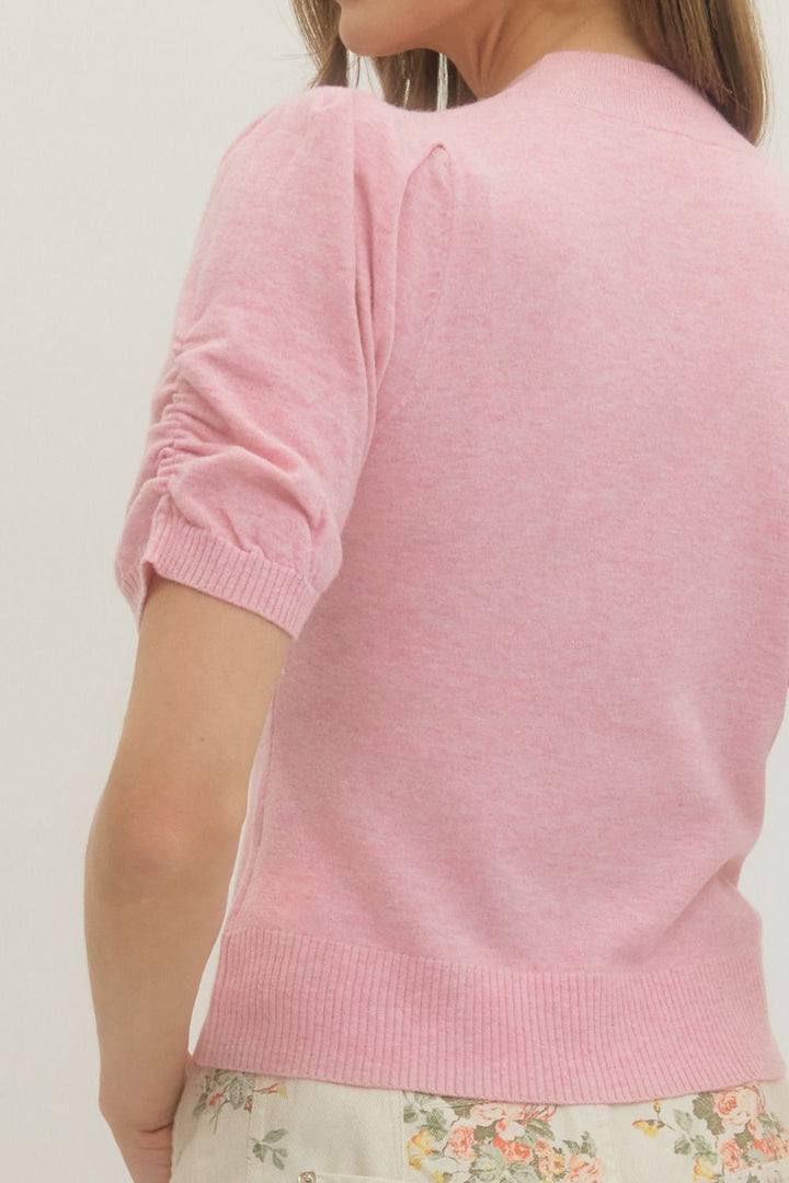 PUFF SHORT SLEEVE KNIT TOP