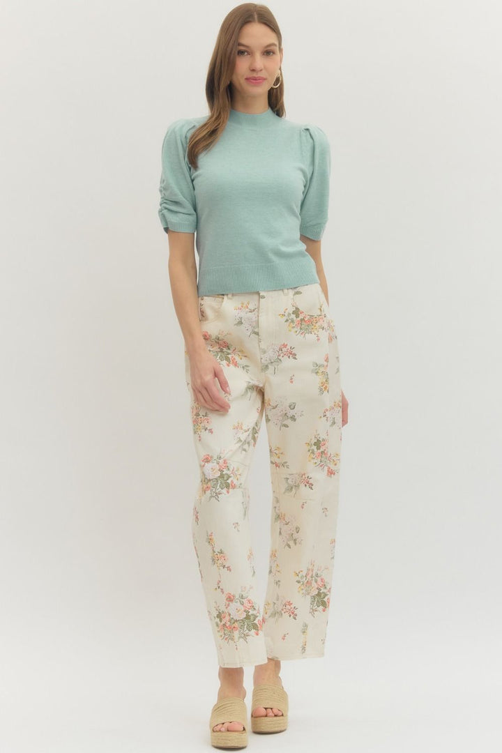 PUFF SHORT SLEEVE KNIT TOP