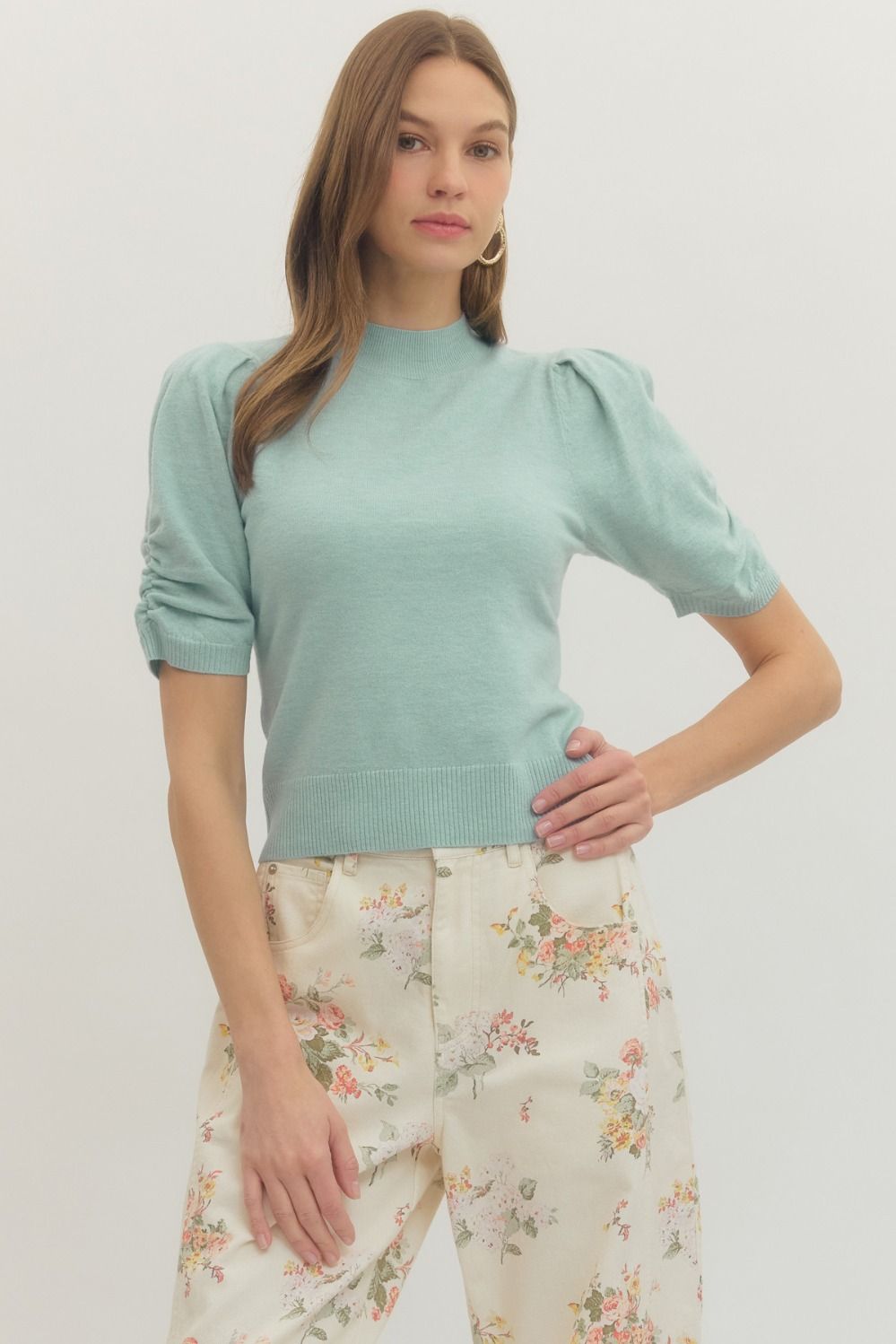 PUFF SHORT SLEEVE KNIT TOP