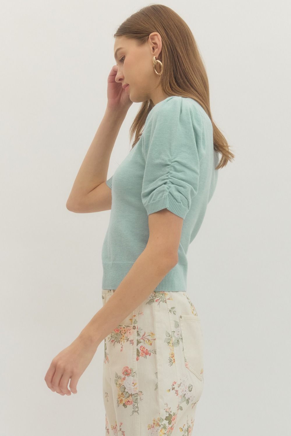 PUFF SHORT SLEEVE KNIT TOP