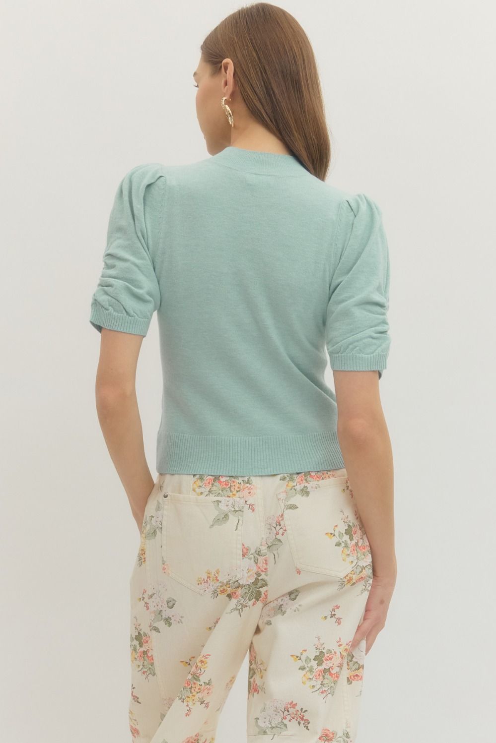 PUFF SHORT SLEEVE KNIT TOP