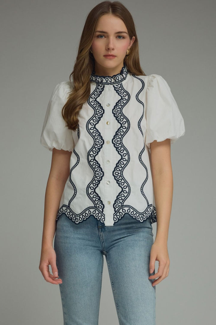 SOLID SHORT PUFF SLEEVE TOP