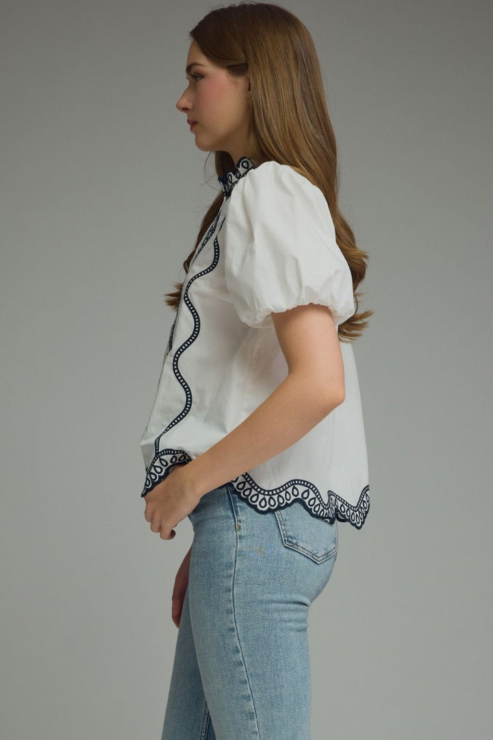 SOLID SHORT PUFF SLEEVE TOP