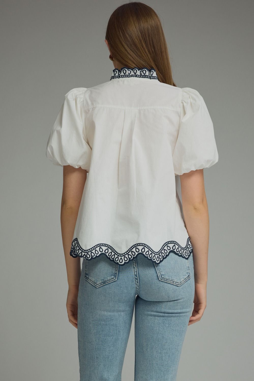 SOLID SHORT PUFF SLEEVE TOP