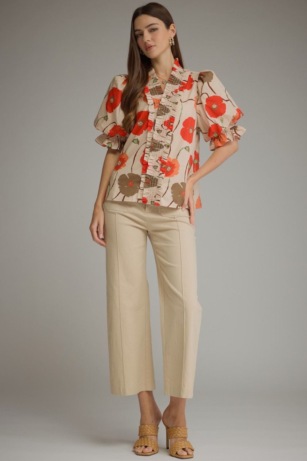FLORAL SHORT PUFF SLEEVE TOP