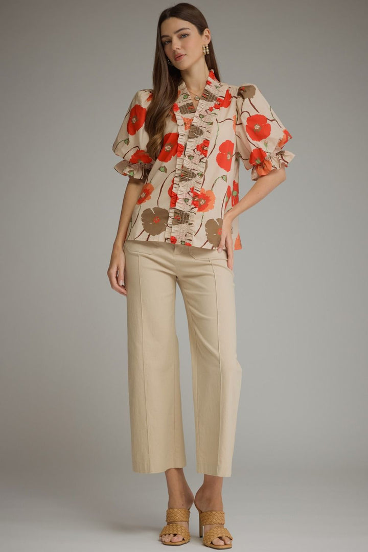 FLORAL SHORT PUFF SLEEVE TOP