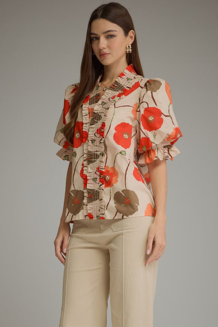 FLORAL SHORT PUFF SLEEVE TOP