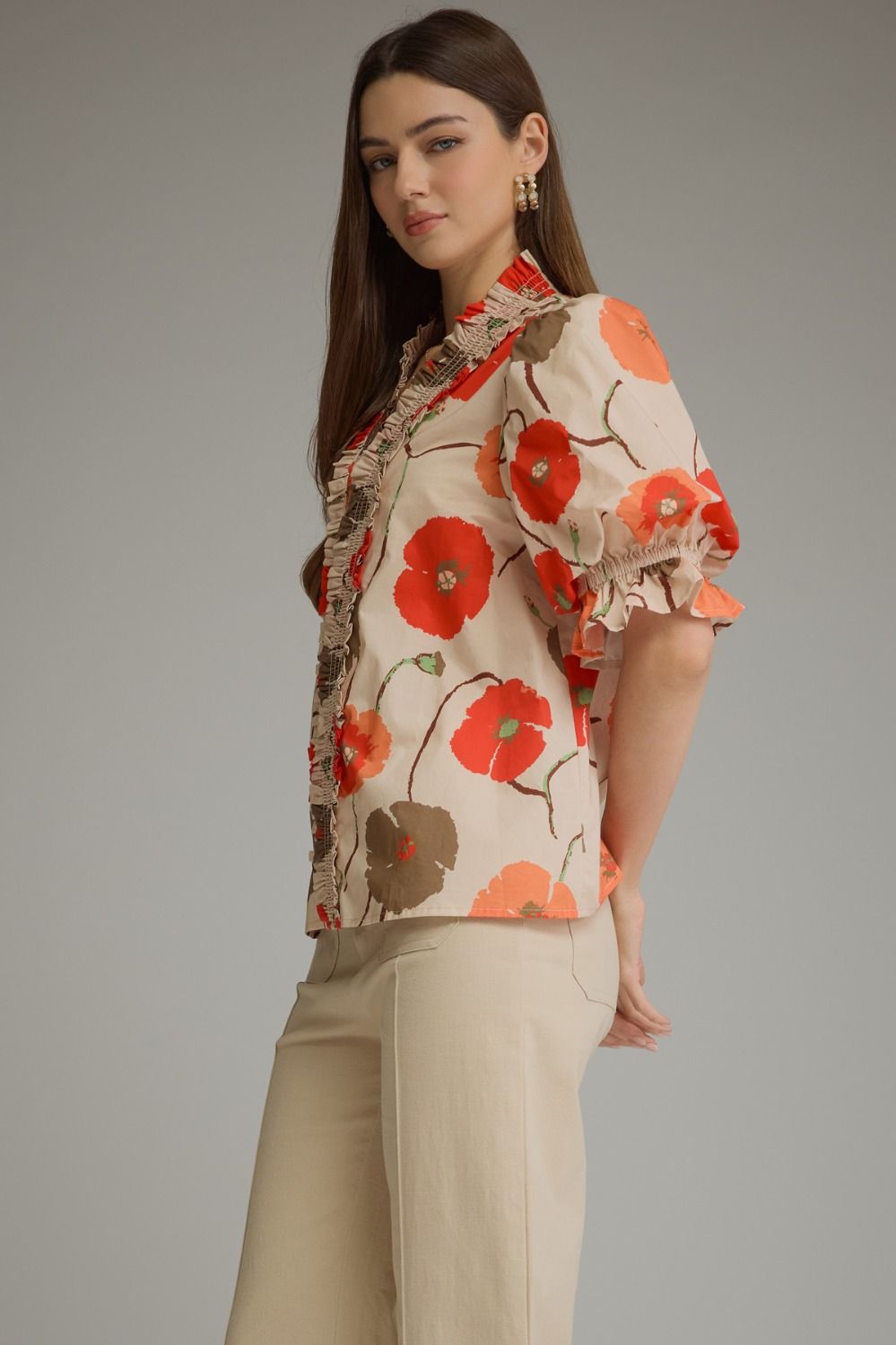 FLORAL SHORT PUFF SLEEVE TOP