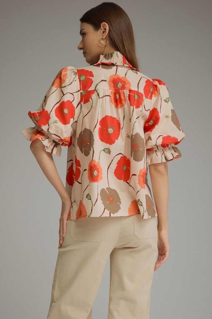 FLORAL SHORT PUFF SLEEVE TOP