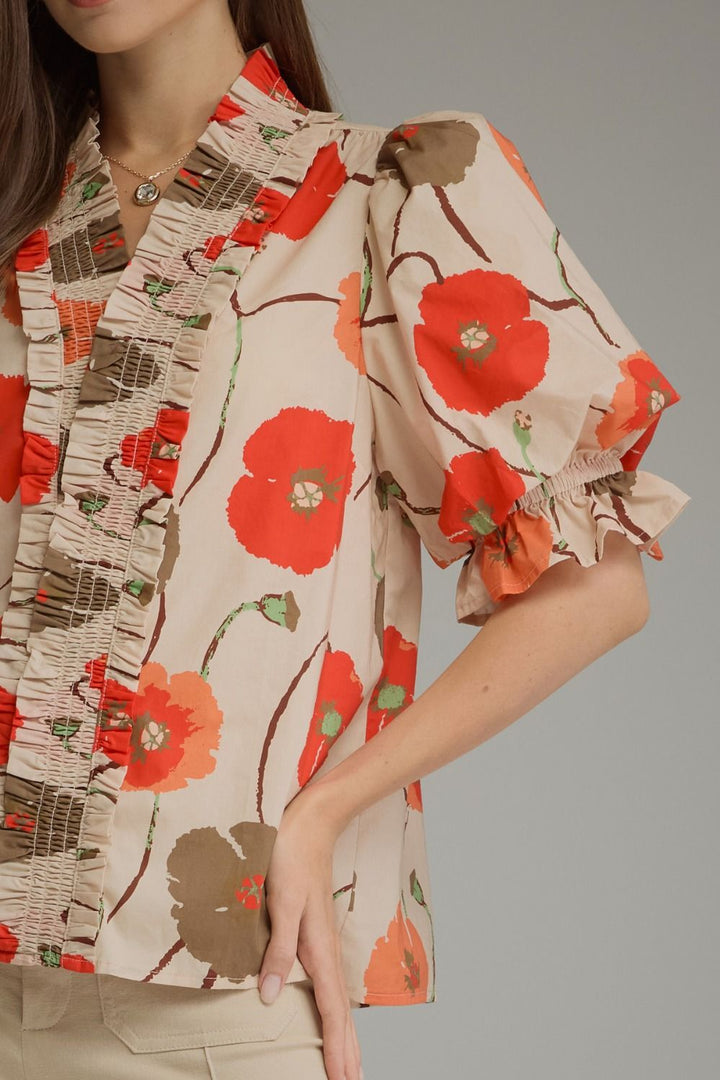 FLORAL SHORT PUFF SLEEVE TOP