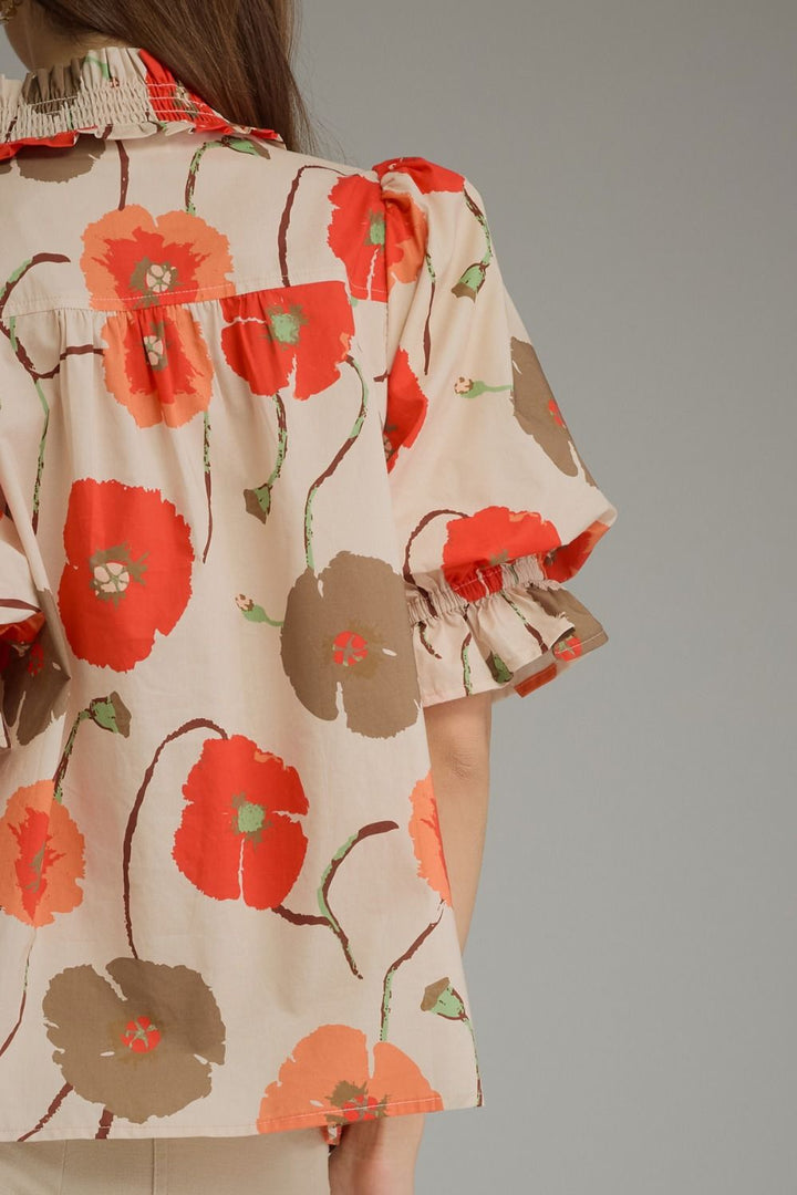 FLORAL SHORT PUFF SLEEVE TOP
