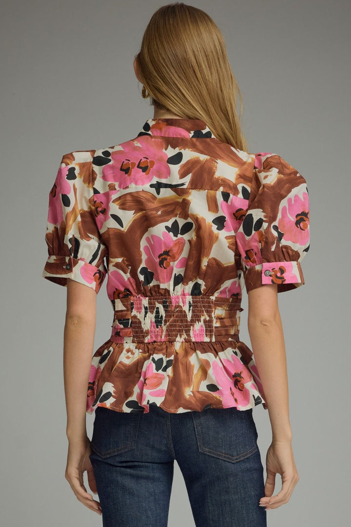 FLORAL PRINT SHORT PUFF SLEEVE TOP