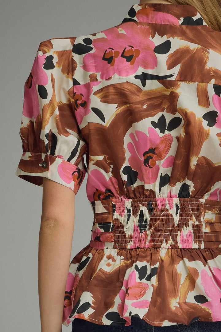 FLORAL PRINT SHORT PUFF SLEEVE TOP
