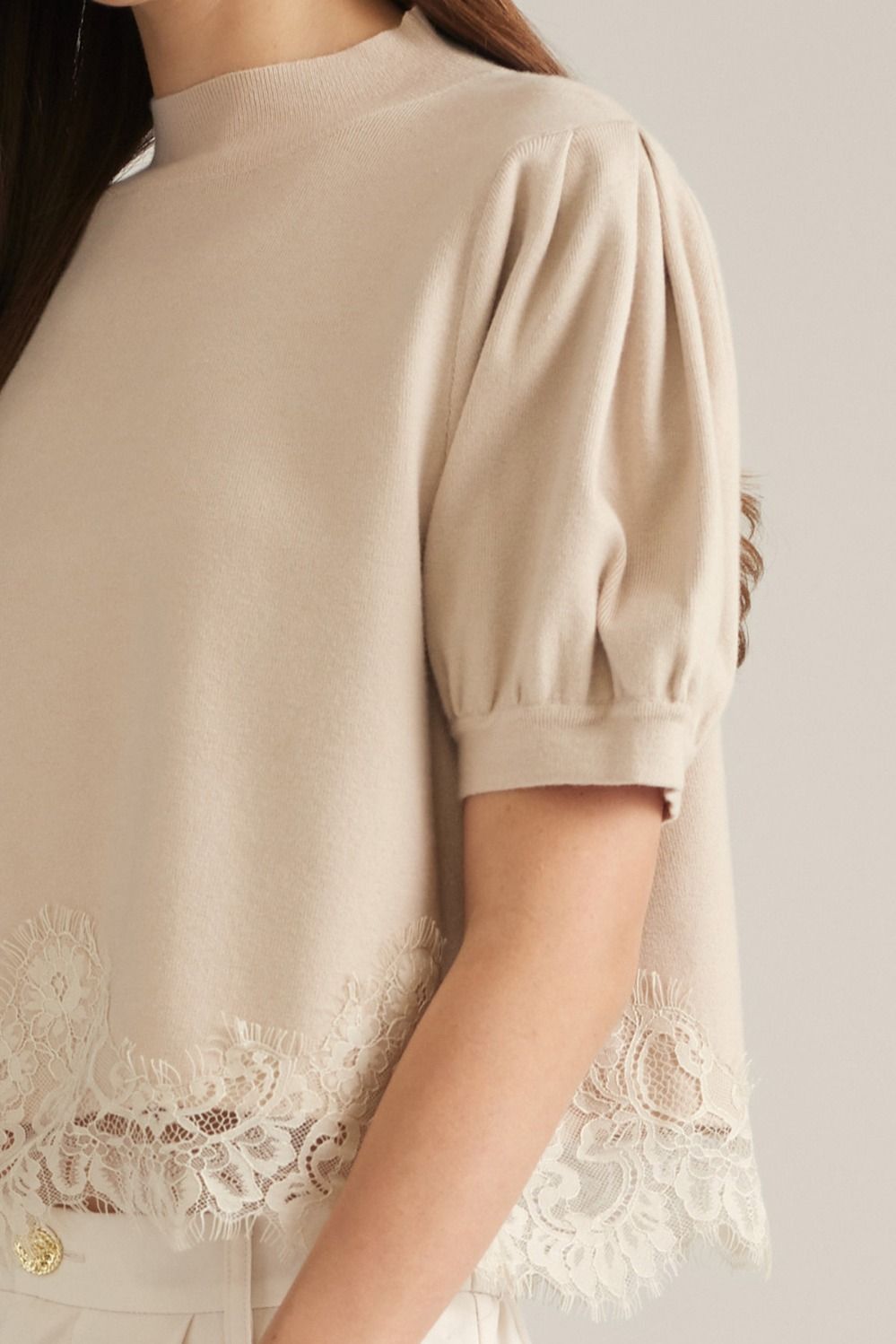 SOLID SHORT PUFF SLEEVE SWEATER TOP