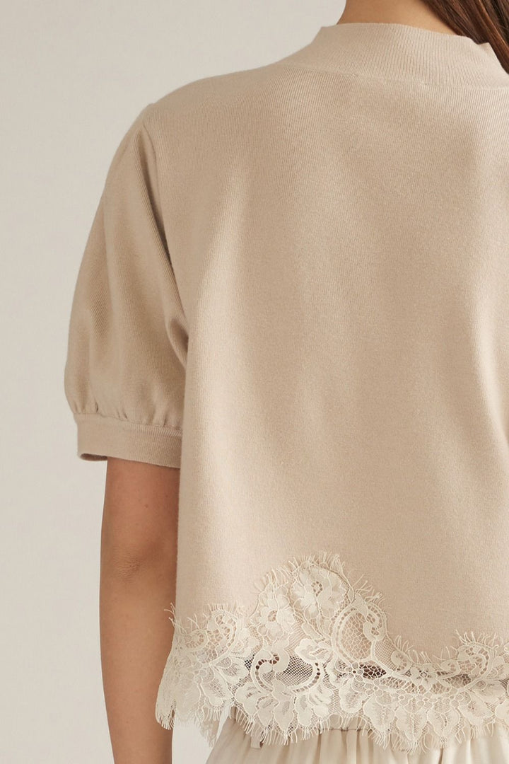 SOLID SHORT PUFF SLEEVE SWEATER TOP
