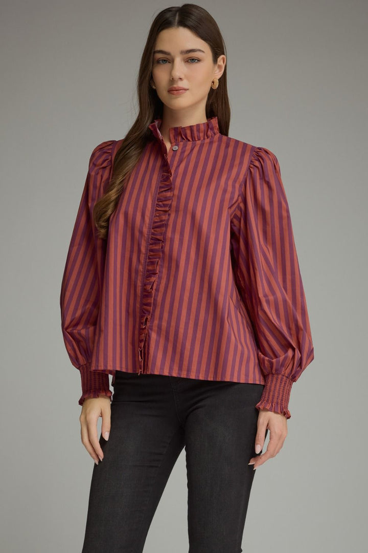 STRIPE LONG PUFF SLEEVE TOP