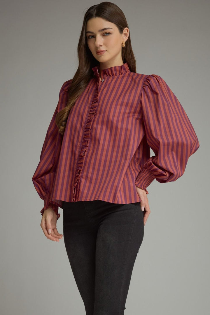 STRIPE LONG PUFF SLEEVE TOP