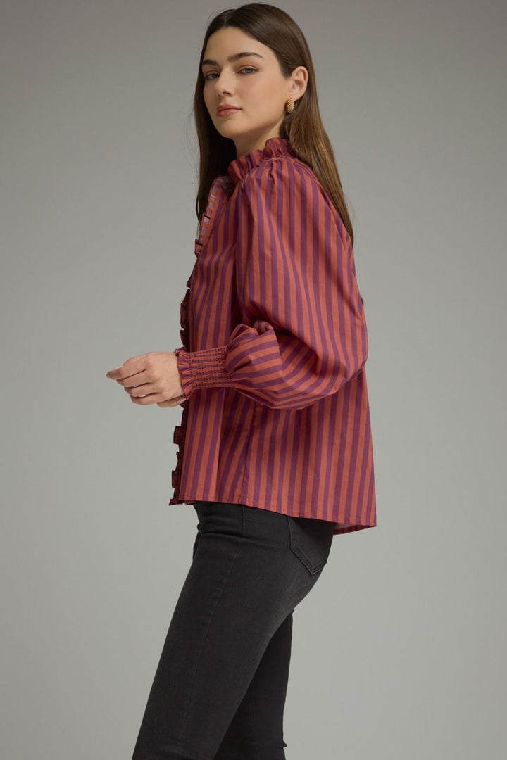 STRIPE LONG PUFF SLEEVE TOP