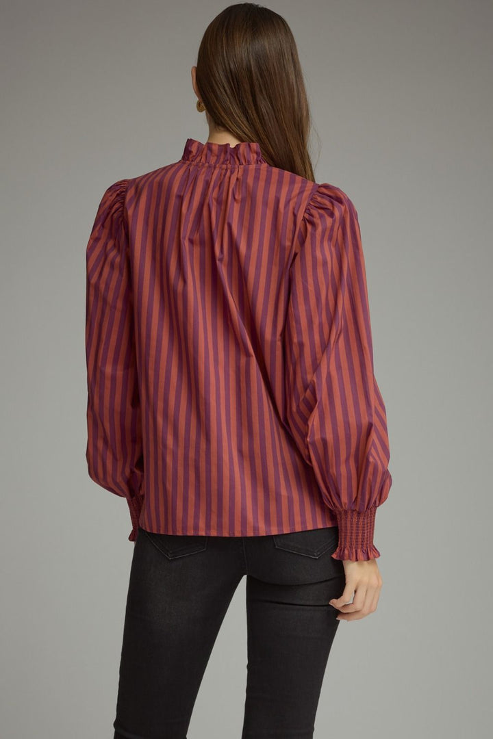 STRIPE LONG PUFF SLEEVE TOP