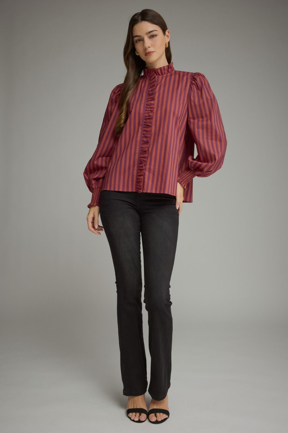 STRIPE LONG PUFF SLEEVE TOP