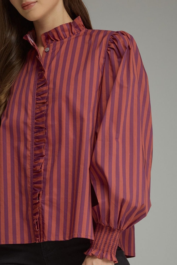 STRIPE LONG PUFF SLEEVE TOP