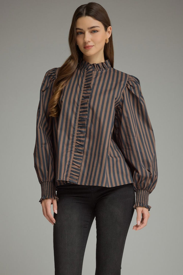 STRIPE LONG PUFF SLEEVE TOP