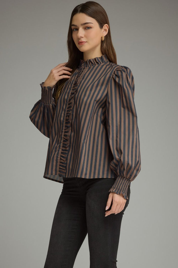 STRIPE LONG PUFF SLEEVE TOP