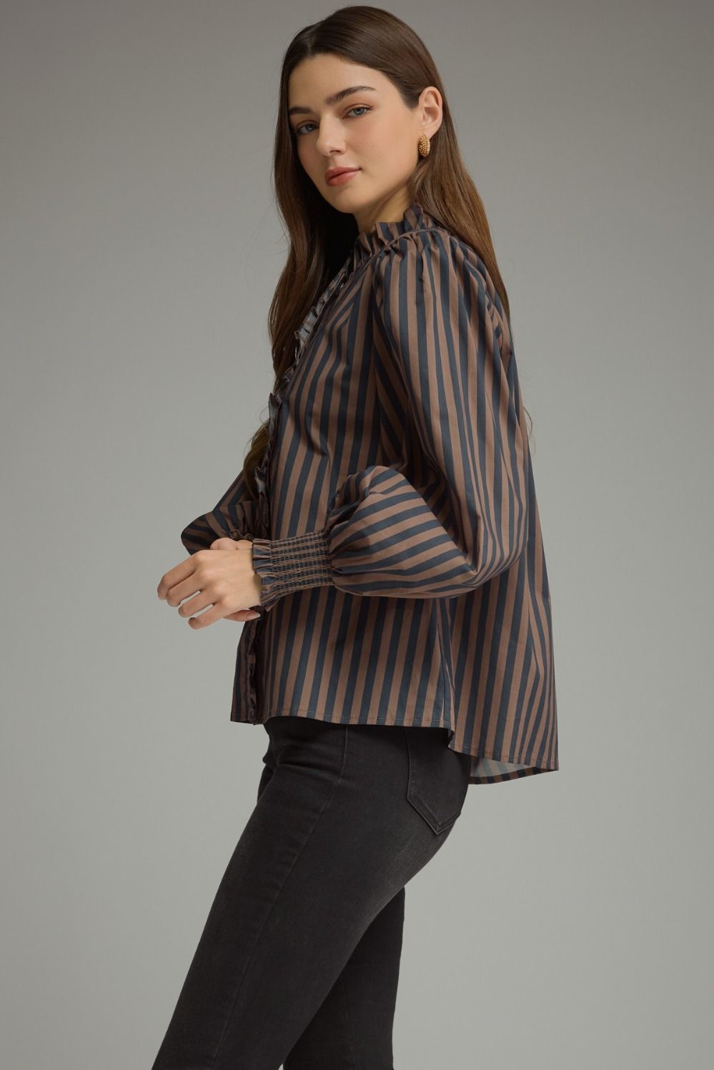 STRIPE LONG PUFF SLEEVE TOP