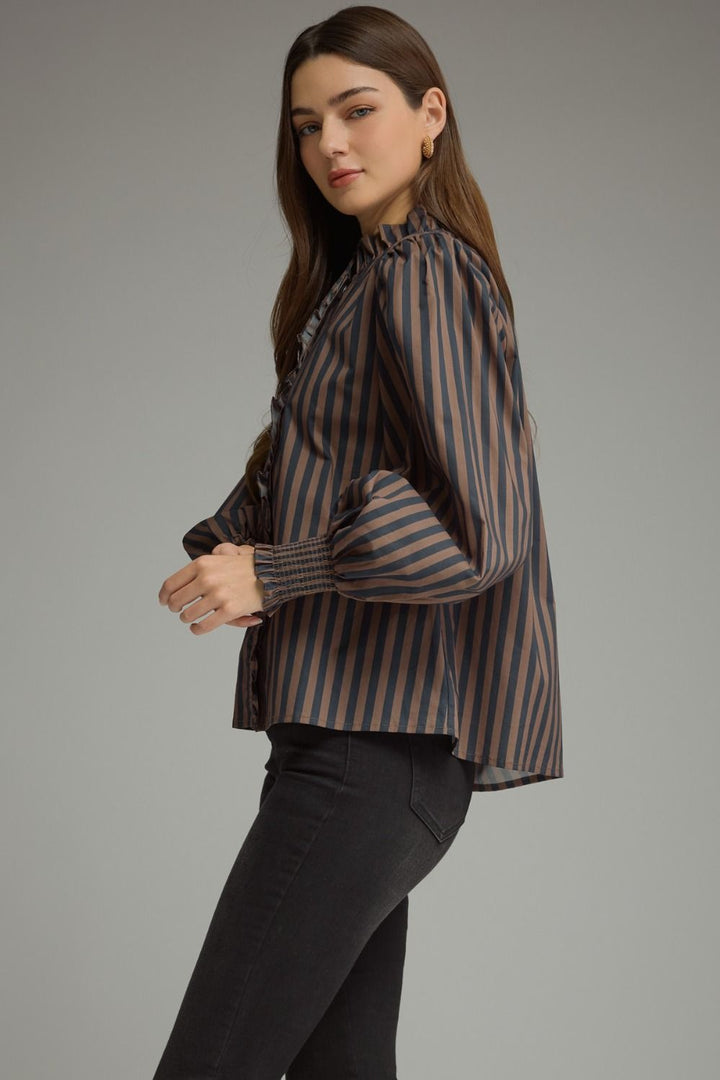 STRIPE LONG PUFF SLEEVE TOP