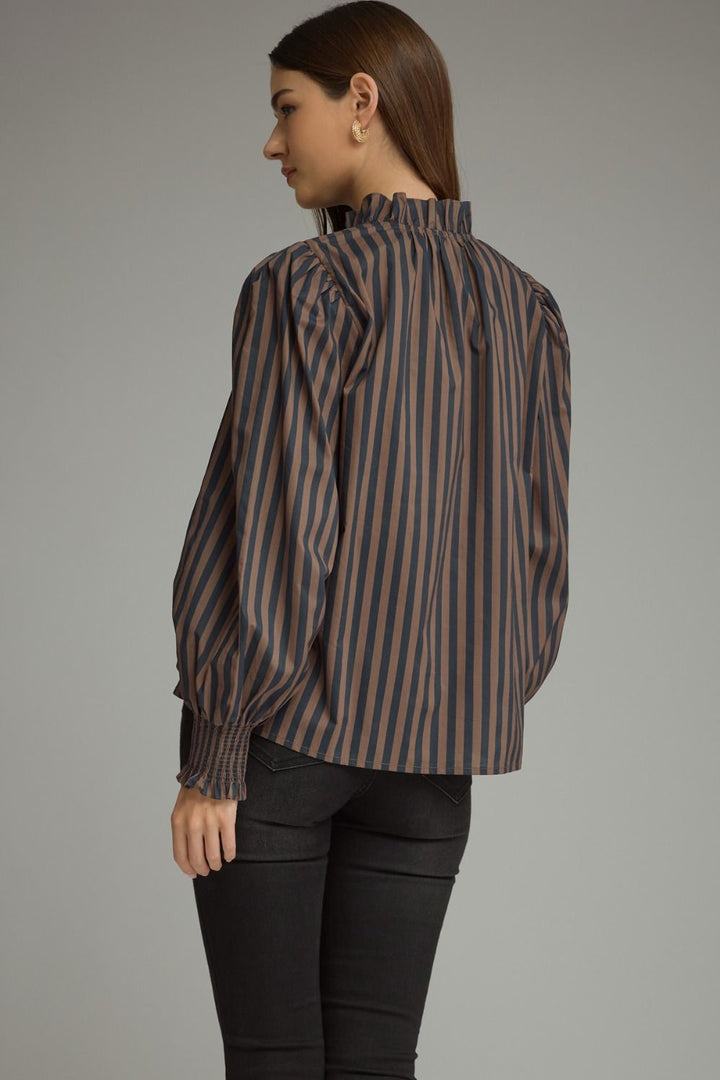 STRIPE LONG PUFF SLEEVE TOP