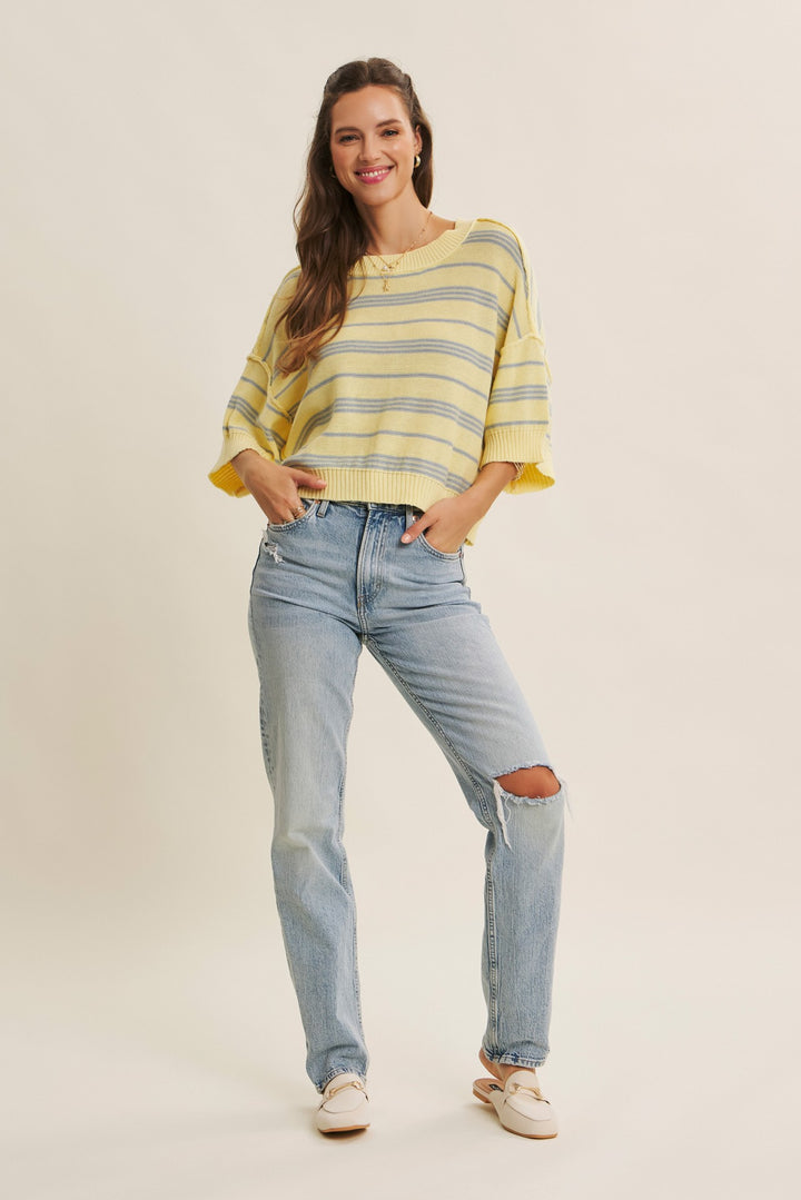 BOXY STRIPE SWEATER WITH DROP SHOULDERS