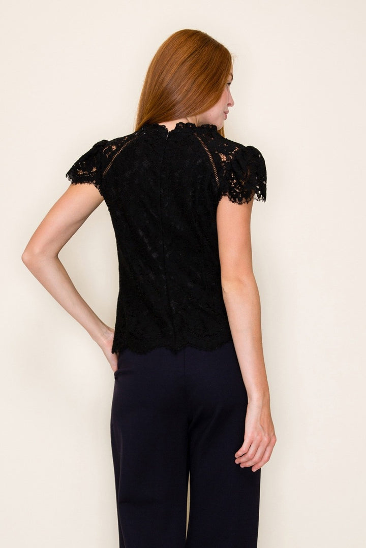 MOCK NECK SHORT SLEEVE LACE TOP