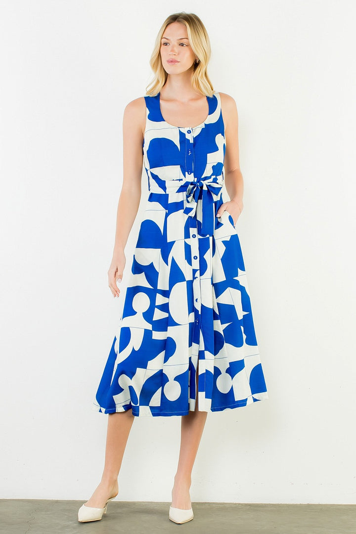 GEOMETRIC DRESS WITH TIE WAIST