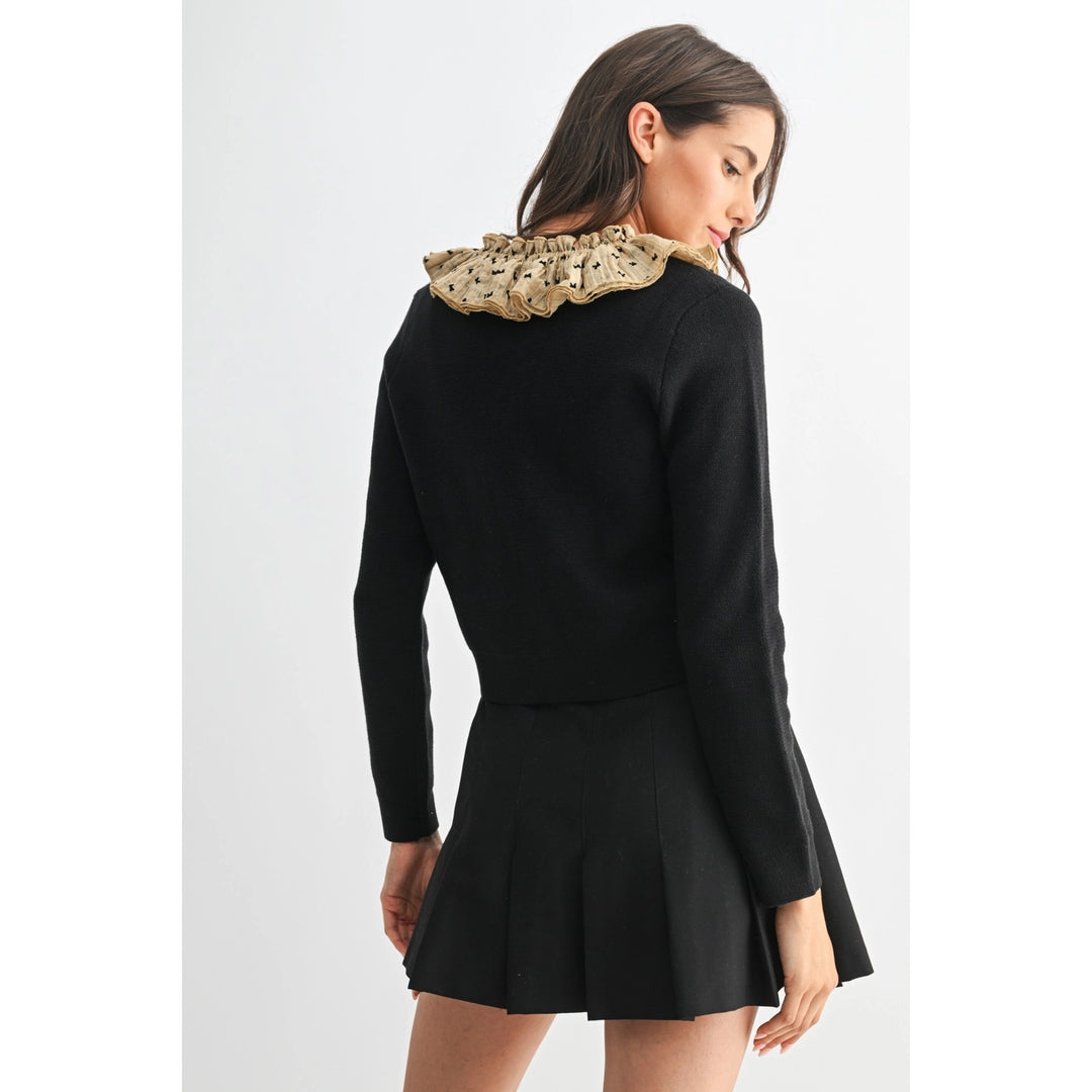 BUTTON-DOWN CARDIGAN WITH RUFFLED COLLAR