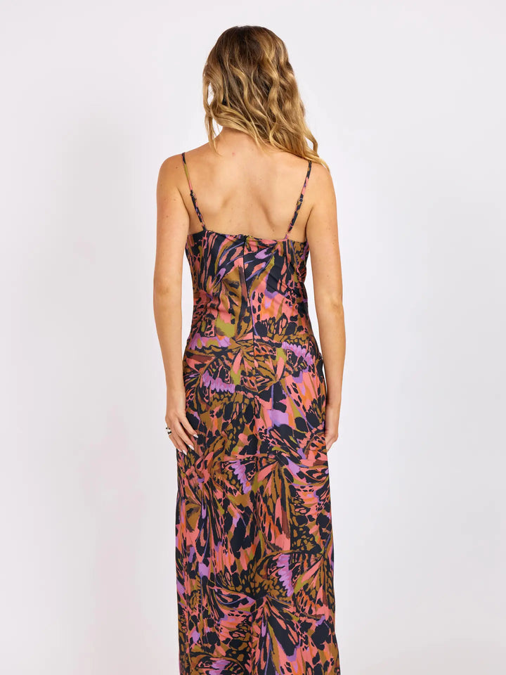 BUTTERFLY KISS HIGH SLIT BIAS MAXI SLIP DRESS