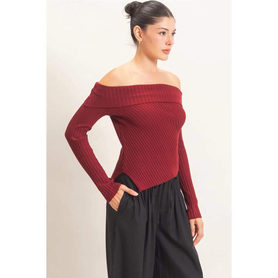 RIBBED OFF-SHOULDER SWEATER