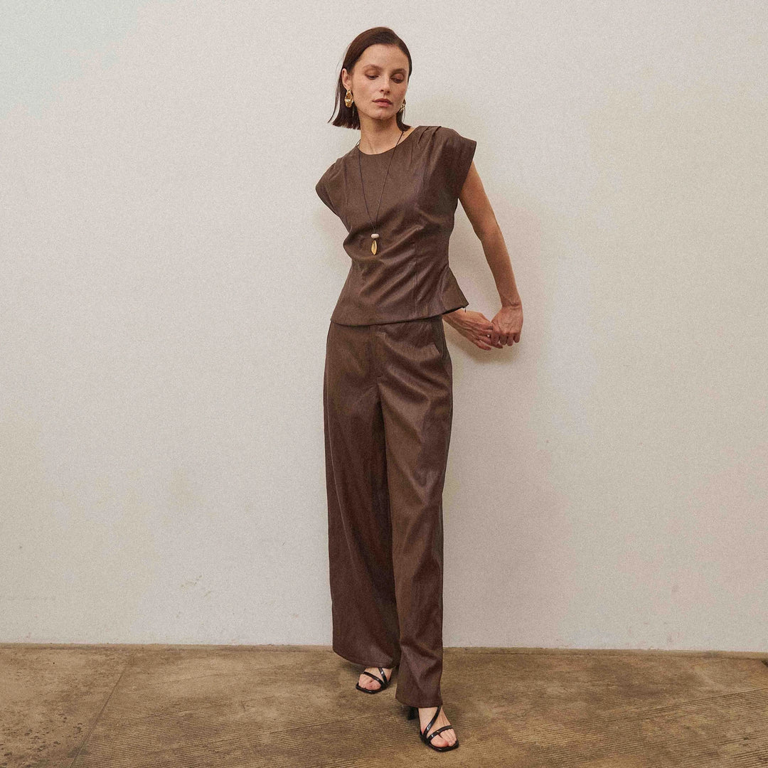 VEGAN LEATHER TOP &amp; PANTS SET