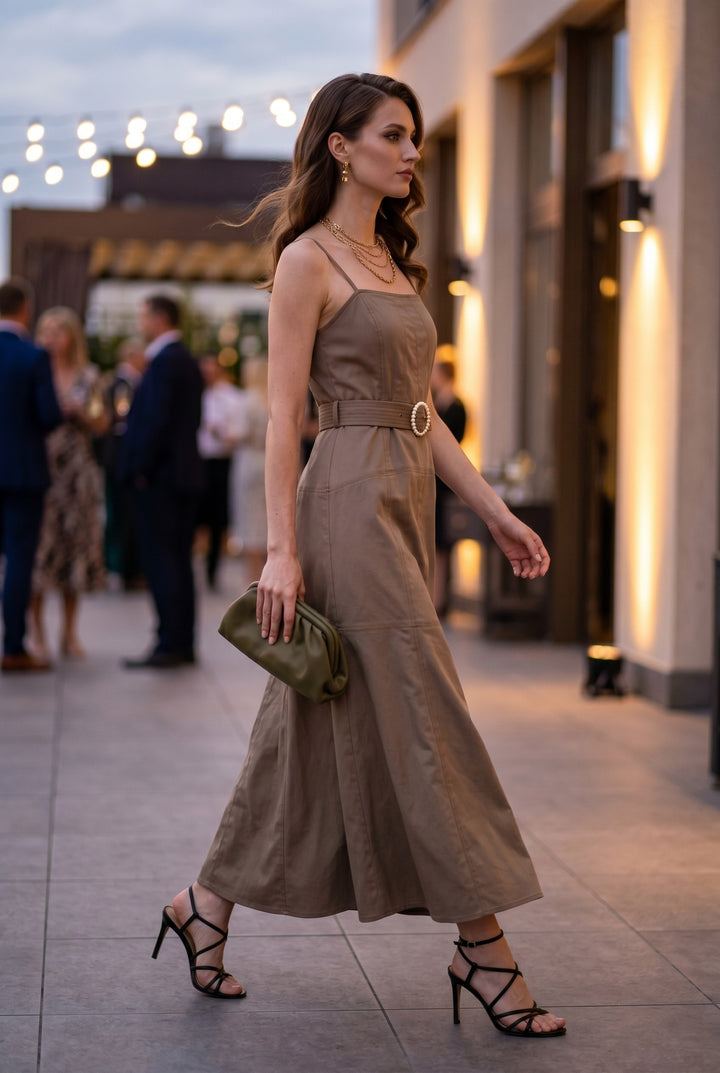 BELTED PANEL MIDI DRESS