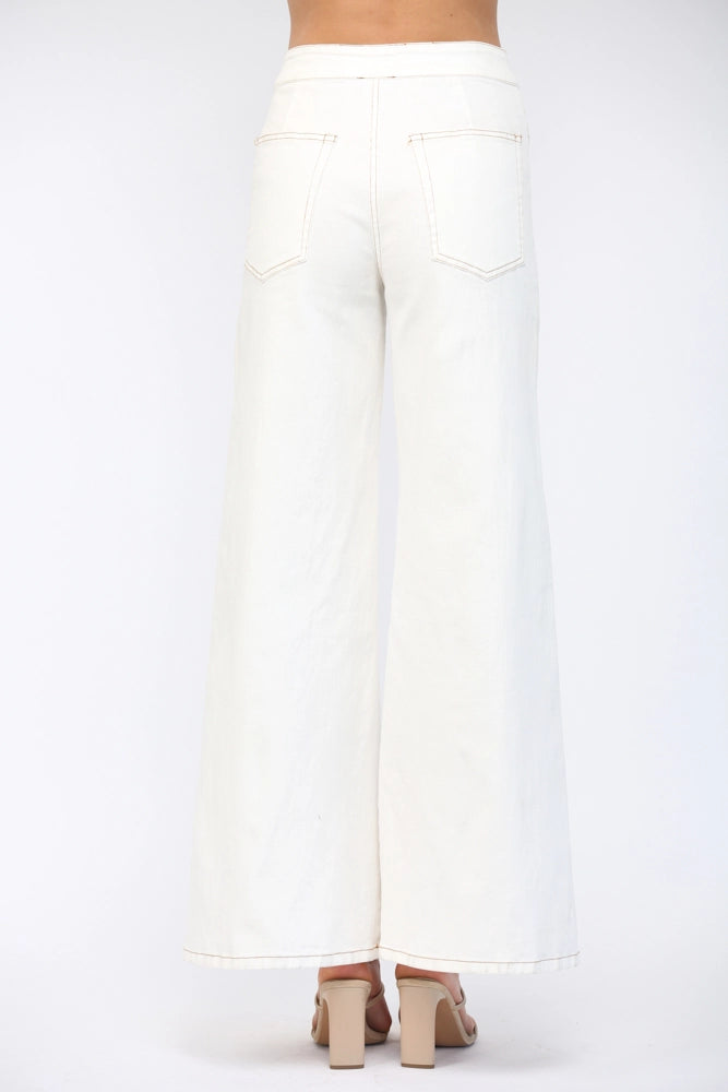 CONTRAST HIGH-WAISTED FLARE PANTS