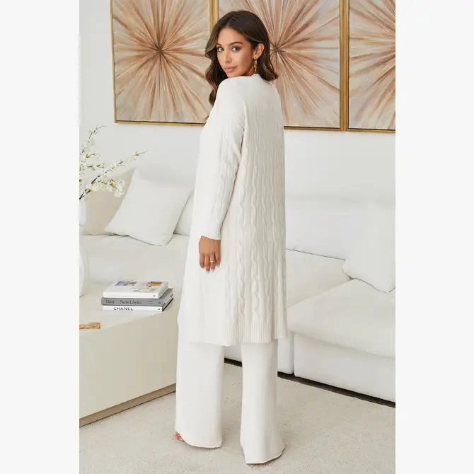 VISCOSE MID LENGTH CABLE KNIT CARDIGAN