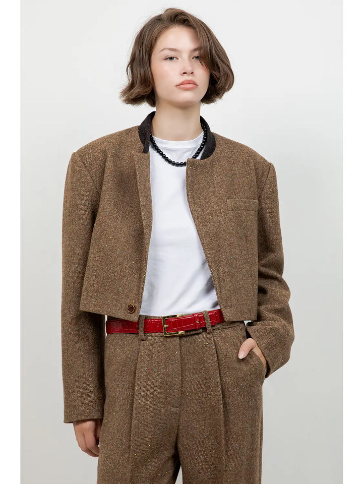 TEXTURED TWEED CROPPED JACKET