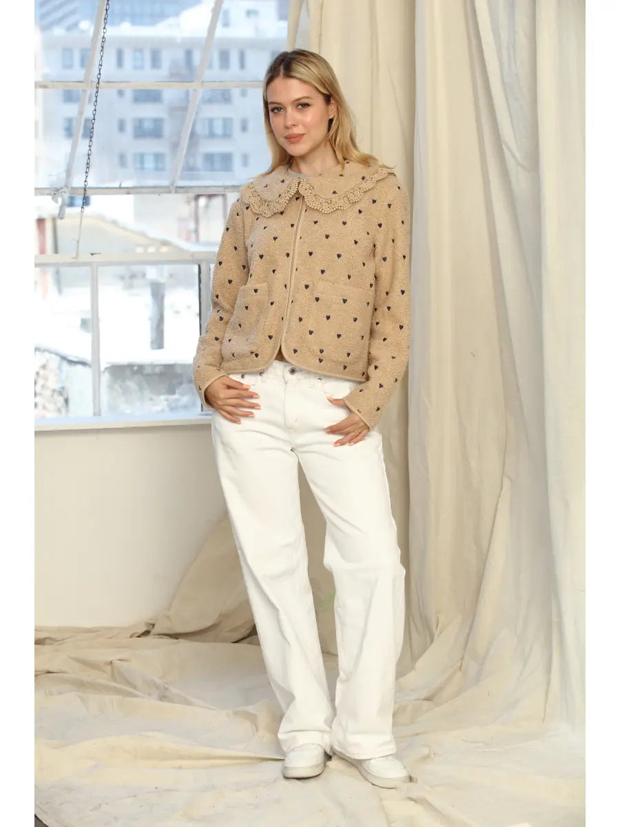 SHERPA WITH HEART EMBROIDERY JACKET