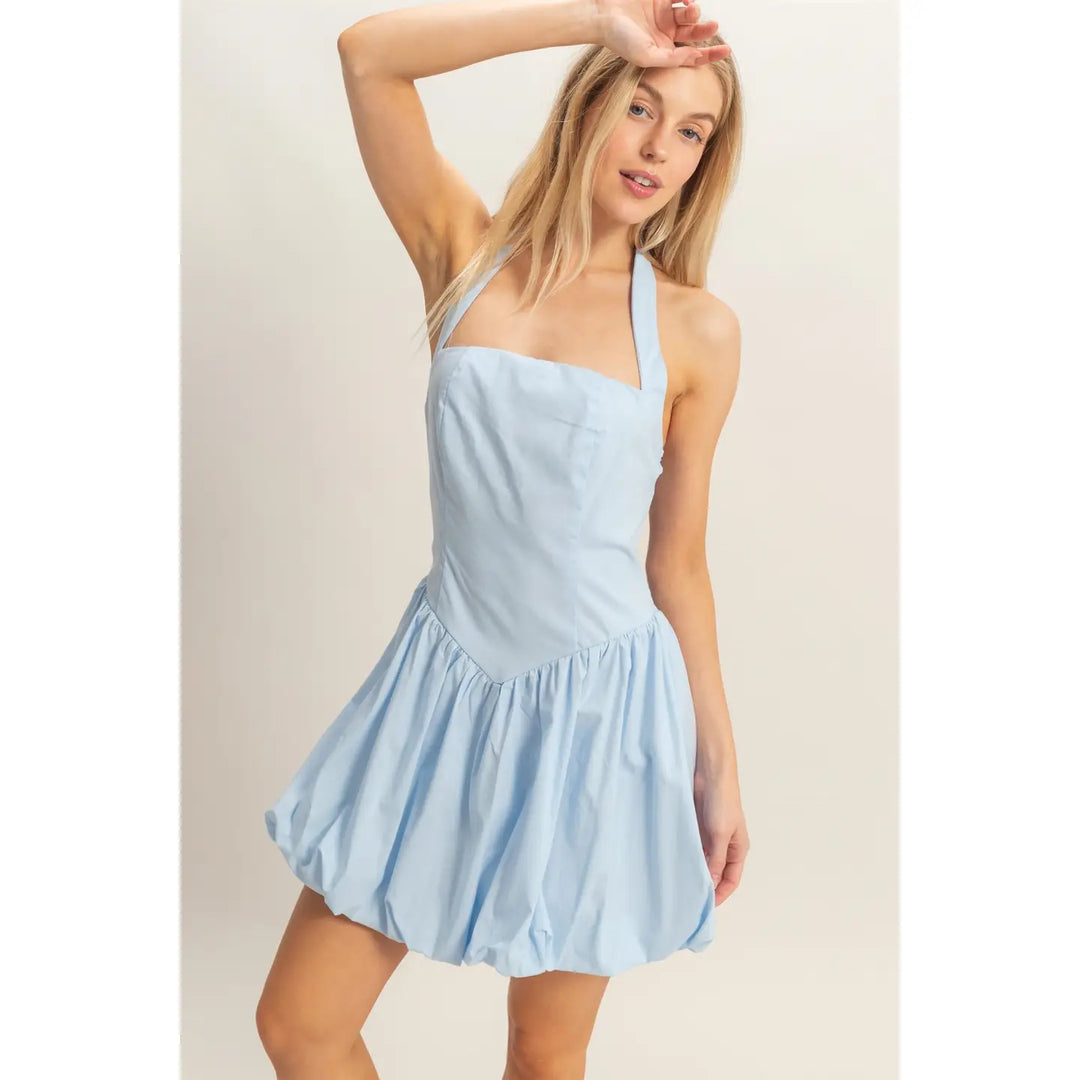 HALTER BUBBLE HEM DRESS