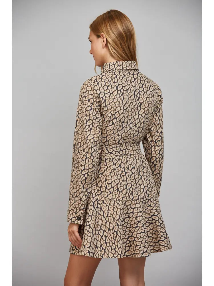 ANIMAL PRINT BELTED SHIRT DRESS